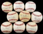 1980s Hall of Fame Single-Signed Baseball - Lot of 9 w/ Ford Feller Berra Brooks Robinson Bench Musial Schoendienst Ozzie Smith - JSA 