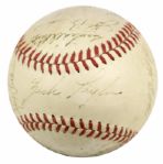 1951 St. Louis Browns Team Signed OAL (Harridge) Baseball w/21 Sigs. Incl. Satchel Paige - JSA