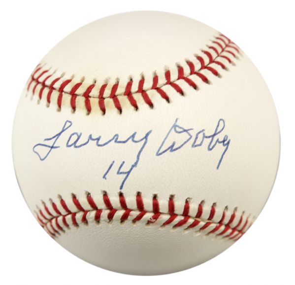 1994-2000 Larry Doby Cleveland Indians Single Signed OAL (Budig) Baseball With Photo From Signing - JSA 