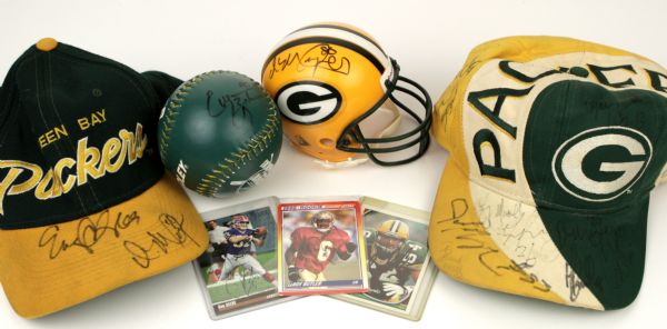 1994-97 Green Bay Packers Signed Collection - 2 Hats Cards Mini-Helmet w/Reggie White Autograph - JSA 