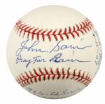 1994-2000  Johnny Sain Boston Braves Signed OAL (Budig) Baseball With Interesting Inscription & Warreb Spahn Single Signed Ball - JSA 