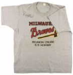 1980s Milwaukee Braves Signed Reunion Shirt w/ Hank Aaron Warren Spahn Eddie Mathews - JSA 
