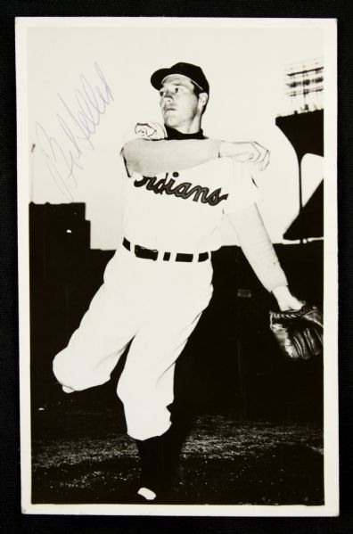1954 Bob Feller Cleveland Indians Signed Postcard - JSA 