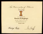 1929 University of Illinois Track Letter Certificate 