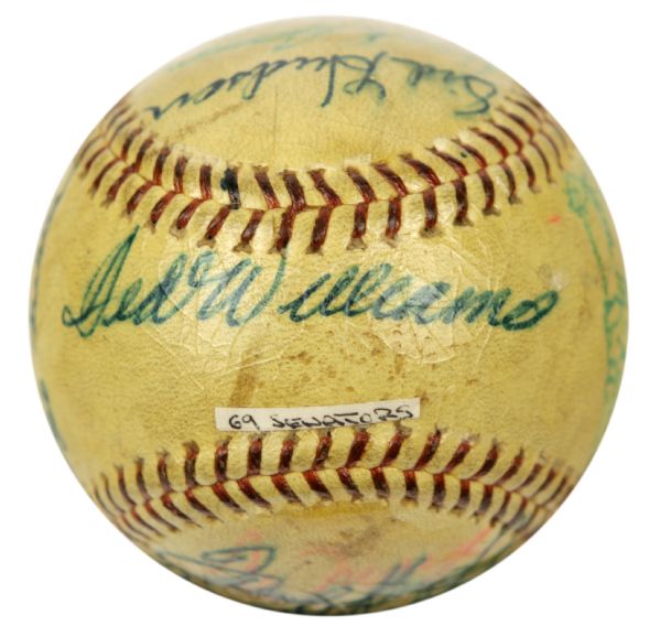 1969 Washington Senators Team Signed Baseball w/ 21 Sigs. Incl. Ted Williams - JSA 