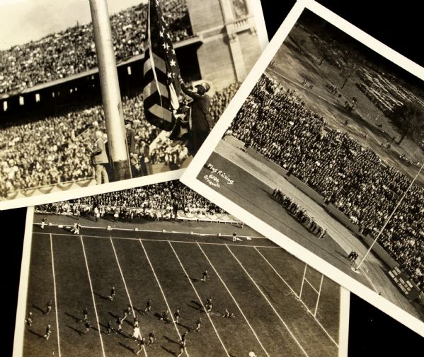 1924 (October 18th, 1924) Illinois vs. Michigan Football Homecoming Victory 5" x 6.75" Real Photo Postcard  - Lot of 3- Red Grange scores 3 touchdown
