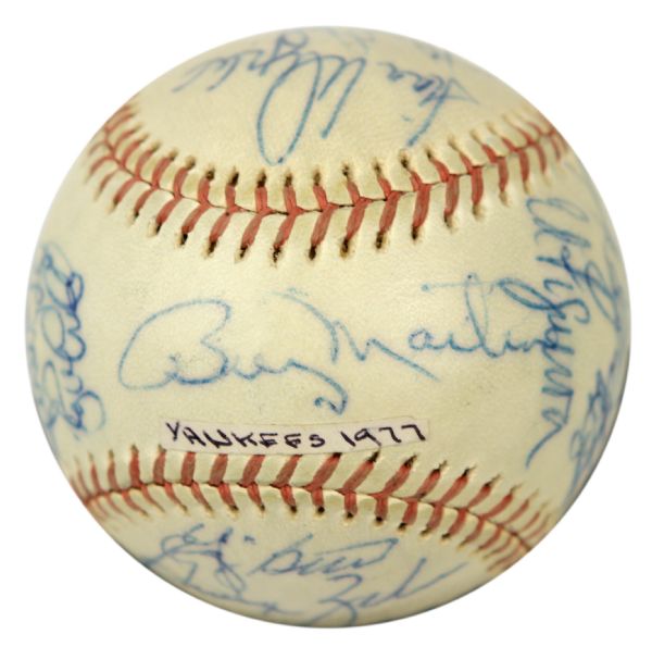 1977 New York Yankees Team Signed OAL (MacPhail) Baseball w/19 Sigs. Incl. Billy Martin Sweet Spot Elston Howard Yogi Berra - JSA 