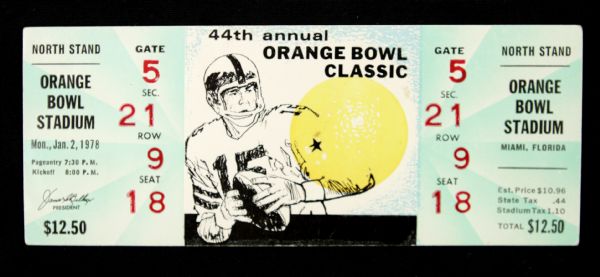 1978 Orange Bowl Ticket Stub