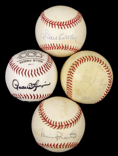1980s-90s Hall of Fame Hurlers Signed Baseball - Lot of  4 w/Rollie Fingers Tom Seaver Steve Carlton Robin Roberts - JSA 