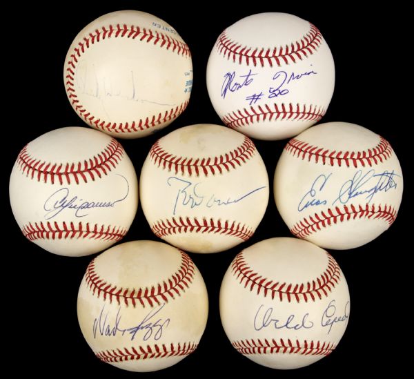 1980s Hall of Fame Single Signed Sluggers Baseball - Lot of 7 w/Boggs, Cepeda, Slaughter Carew Irvin Dawson - JSA 