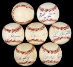 1980s Hall of Fame Single Signed Sluggers Baseball - Lot of 7 w/Boggs, Cepeda, Slaughter Carew Irvin Dawson - JSA 