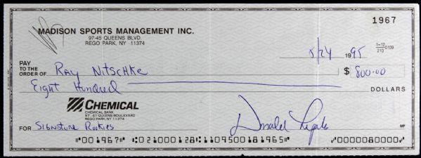 1995 Ray Nitschke Green Bay Packers Signed Check From Signature Rookies Signing - JSA