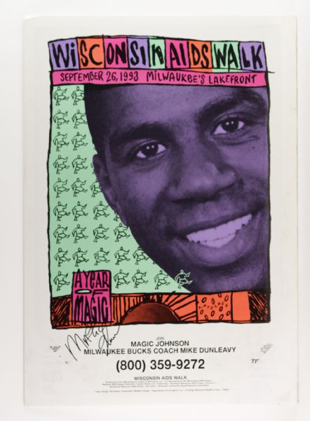 1993 Magic Johnson Signed 18" x 27" Wisconsin AIDS Walk Poster - JSA