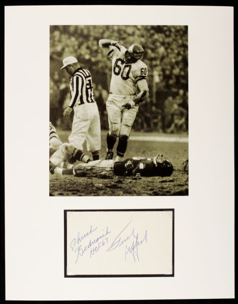 1960s Chuck Bednarik Philadelphia Eagles & Frank Gifford New York Giants Signed Cut Display - JSA 