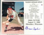 1990 Warren Spahn Milwaukee Braves Signed 8" x 10" 300th Victory Photo - JSA 