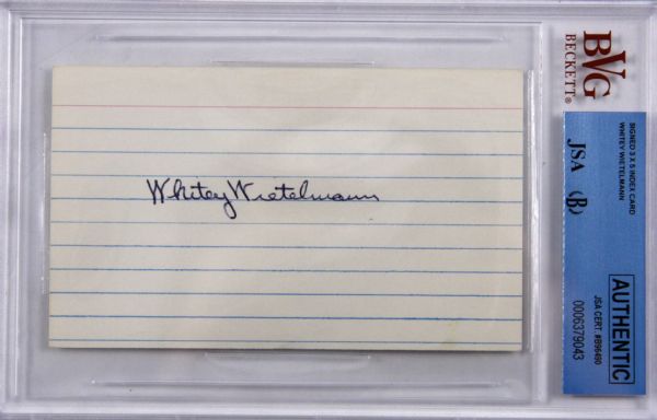 Whitey Wietelmann and Augie Donatelli Signed 3x5 Index Card (BVG/JSA Authentic & Encapsulated)