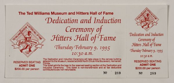 1995 Dedication and Induction Ceremony of Hitters Hall of Fame Ticket