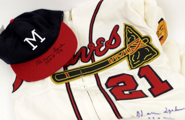 1990s Warren Spahn Milwaukee Braves Signed Mitchell & Ness Flannel & Cap - JSA