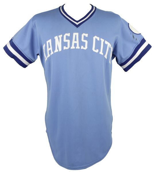 1981 Willie Mays Aikens Kansas City Royals Game Worn Powder Blue Jersey - (MEARS A10)