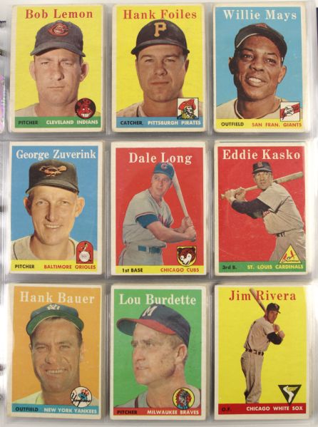 1958 Topps Baseball Near Set - 360 Cards w/ Mickey Mantle Ted Williams Willie Mays All Star Card Roger Maris Rookie