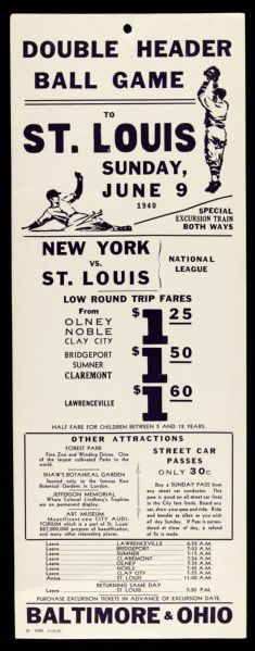 1940 St. Louis vs. New York Double Header 5 1/4" x 14" Train Advertisement 