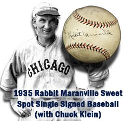 1935 Rabbit Maranville & Chuck Klein Chicago Cubs Signed ONL (Heyder) Baseball - JSA 
