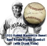 1935 Rabbit Maranville & Chuck Klein Chicago Cubs Signed ONL (Heyder) Baseball - JSA 