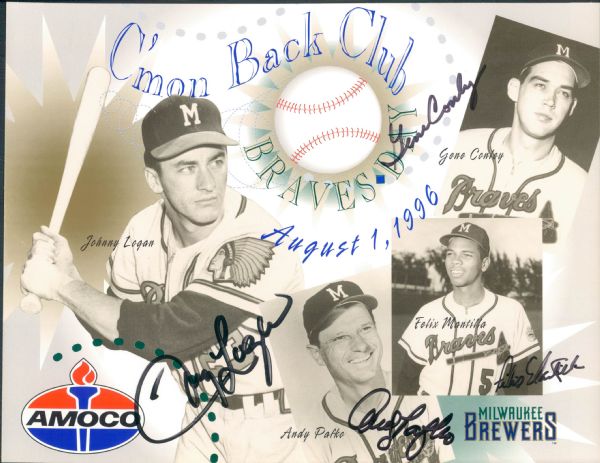 1996 Johnny Logan Andy Pafko Gene Conley & Felix Mantilla Signed 8 1/2" x 11" Photo (MEARS Auction LOA)