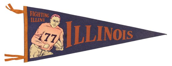 1940s Red Grange University of Illinois 29" Full-Size Pennant