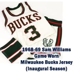 1968 Inaugural Season Sam Williams Milwaukee Bucks Game Worn Home Complete Uniform - Jersey and shorts (MEARS A10) w/ player provenance, Milwaukee Bucks