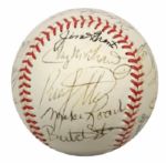 1994-2000 Boston Sporting Greats & Others Multi Signed OAL (Budig) Baseball w/ 21 Sigs. Incl. Tug McGraw Dom DiMaggio - JSA