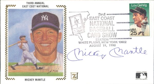 1990 Mickey Mantle New York Yankees Signed Third East Coast National Silk Cachet - JSA 