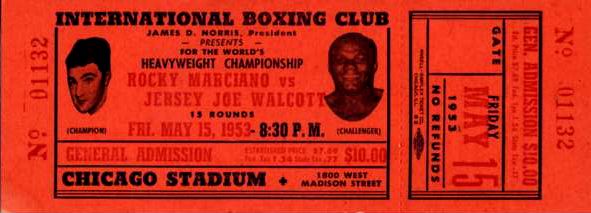 1953 Rocky Marciano vs. Jersey Joe Walcott Full Ticket - From Actual Fight 