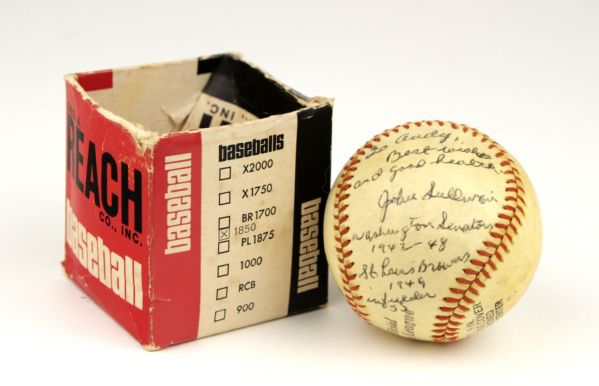1942-49 John Sullivan St. Louis Browns/Washington Sentors Signed Official Reach Little League Baseball w/Original Box - JSA 