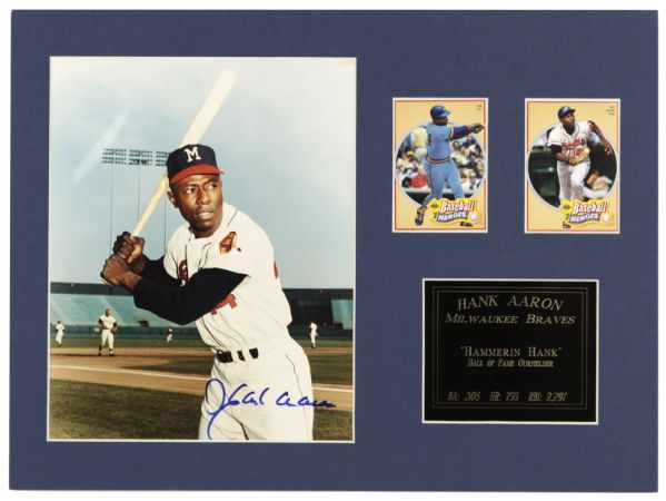 1990s Hank Aaron Milwaukee Braves Signed 16" x 12" Photo Display - JSA 