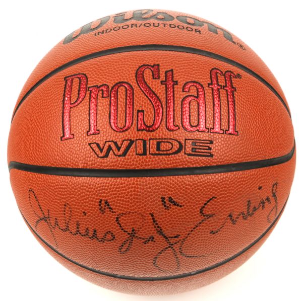 1980s Julius Erving Philadelphia 76ers & John Havlicek Boston Celtics Signed Full Size Basketball - JSA 