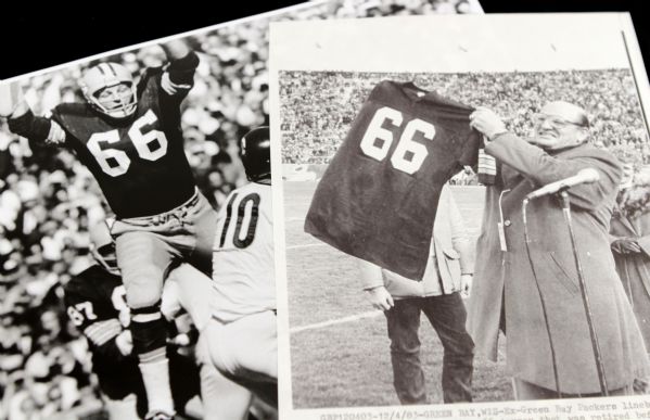 1983-90s Ray Nitschke Green Bay Packers 11" x 14" Vern Biever Photo & Jersey Retirement Photo 