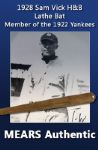 1928 Sam Vick H&B Louisville Slugger Lathe Bat (MEARS Auction LOA) - Member of the 1922 New York Yankees, rare