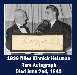 1940 Nile Kinnick University of Iowa Signed Cut Display - TOUGHEST HEISMAN AUTOGRAPH Fresh to Hobby - JSA
