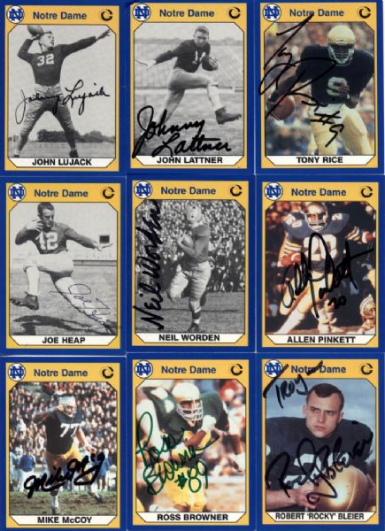1958-2000 Notre Dame Signed Football Card - Lot of 45 w/ (2) Rocky Bleier Tim Brown Tony Rice Johnny Lujack Bob Kuechenberg  Johnny Lattner - JSA