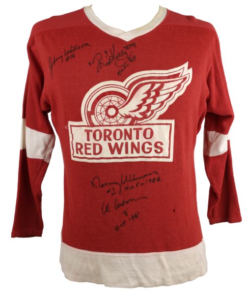 1960s-70s Toronto Red Wings Signed Jersey - Norm Ullman Al Arbour Red Kelly & Johnny Wilson Who Played For Red Wings & Maple Leafs  3 HOFers - JSA 