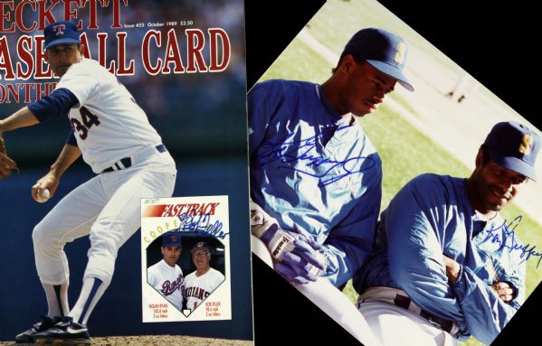 1989 Ken Griffey Jr. & Sr. Seattle Mariners Signed Beckett Magazine w/ Bob Feller & Griffey Jr./Sr. Signed 8" x 10" Photo - JSA 