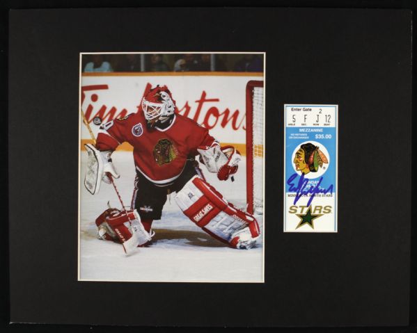 1992 Ed Belfour Chiacgo Blackhawks Signed Ticket Stub Display - JSA 