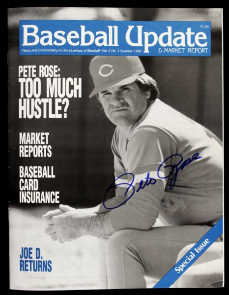 1989 Joe DiMaggio New York Yankees & Pete Rose Cincinati Reds Signed Baseball Update Magazine - JSA 