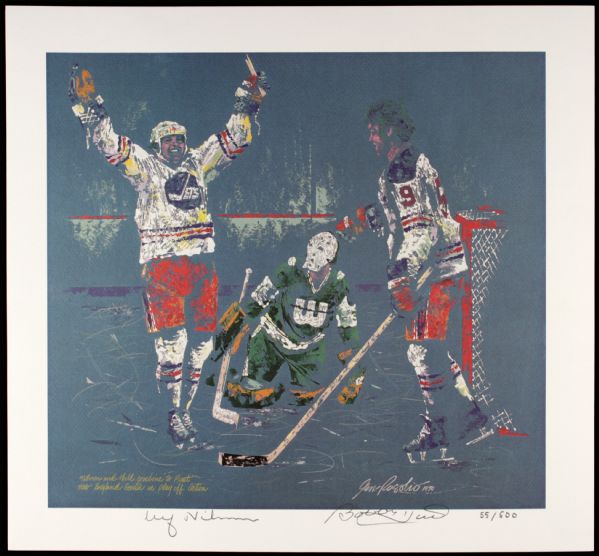 1979 Bobby Hull & Ulf Nilsson Winnipeg Jets Signed 15 1/4" x 14" Lithograph 55/100 - JSA 