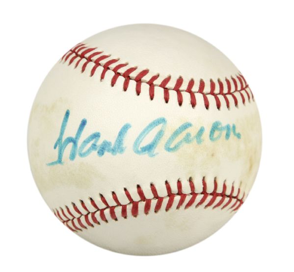 1970-86 Hank Aaron Milwaukee Braves Single Signed ONL (Feeney) Baseball - JSA 