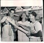 1955 Stan Musial St. Louis Cardinals and Gene Conley Milwaukee Braves (NL All-Stars) “Seattle Times” Original 8 x 8 News Photo (“Seattle Times” Hologram/MEARS LOA)