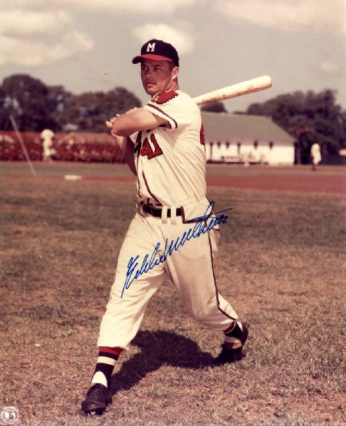 1953-65 Eddie Mathews Milwaukee Braves Signed Photo Card & HOF Postcard - JSA 