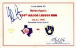 1990 Nolan Ryan Texas Rangers Signed I Was There For 300th Win Certificate Print Photo & Single Signed OAL (Budig) Baseball - JSA 
