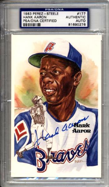 1975-83 Hank Aaron Milwaukee Braves Signed Topps Card First Day Cover & Perez Steele Card - PSA/DNA 